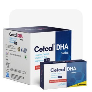 Cetcal DHA Calcium Carbonate Lycopene DHA Bone Health Antioxidant Supplement Tablet Front by MDPL India