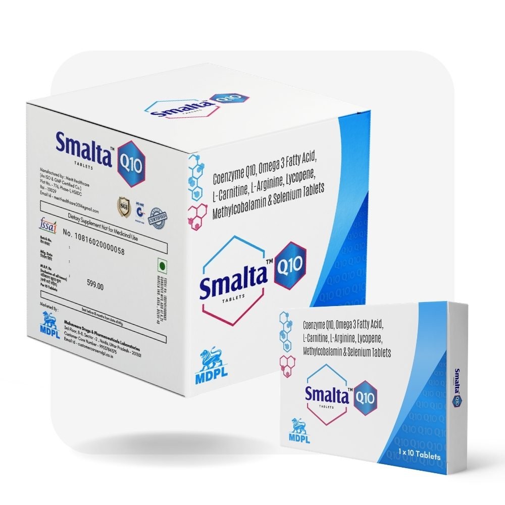 Smalta Q10 Coenzyme Q10 10 tablet strip pack supplement by MDPL India