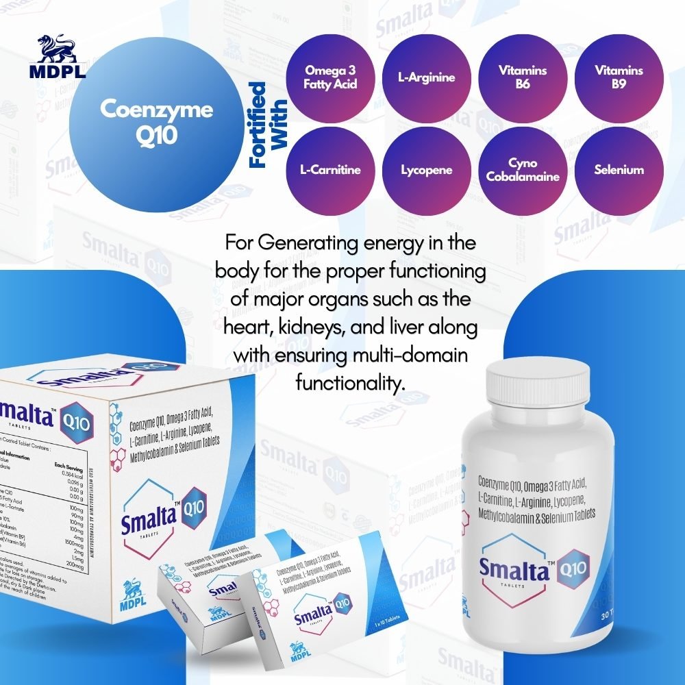 Smalta Q10 Coenzyme Q10 key ingredients daily wellness lifestyle supplement by MDPL India