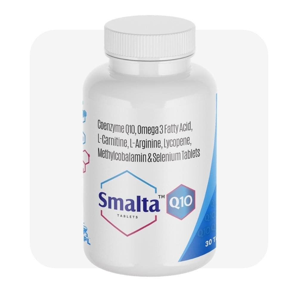 Smalta Q10 Coenzyme Q10 30 tablet bottle pack supplement by MDPL India